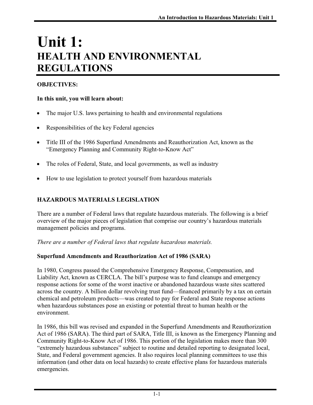 Health and Environmental Regulations