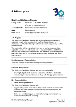 Health and Wellbeing Manager