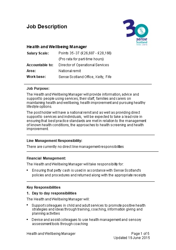 Health and Wellbeing Manager