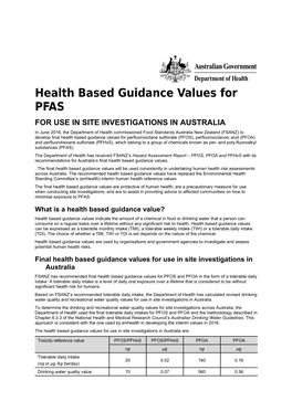 Health Based Guidance Values for PFAS