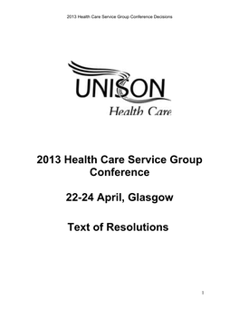 Health Conference 2013 - Decisions Document