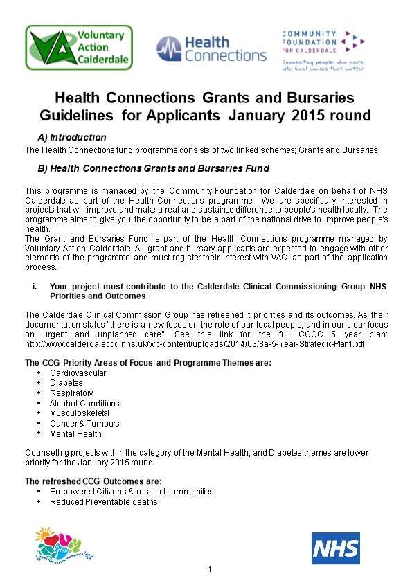 Health Connections Grants and Bursaries
