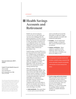 Health Savings Accounts and Retirement
