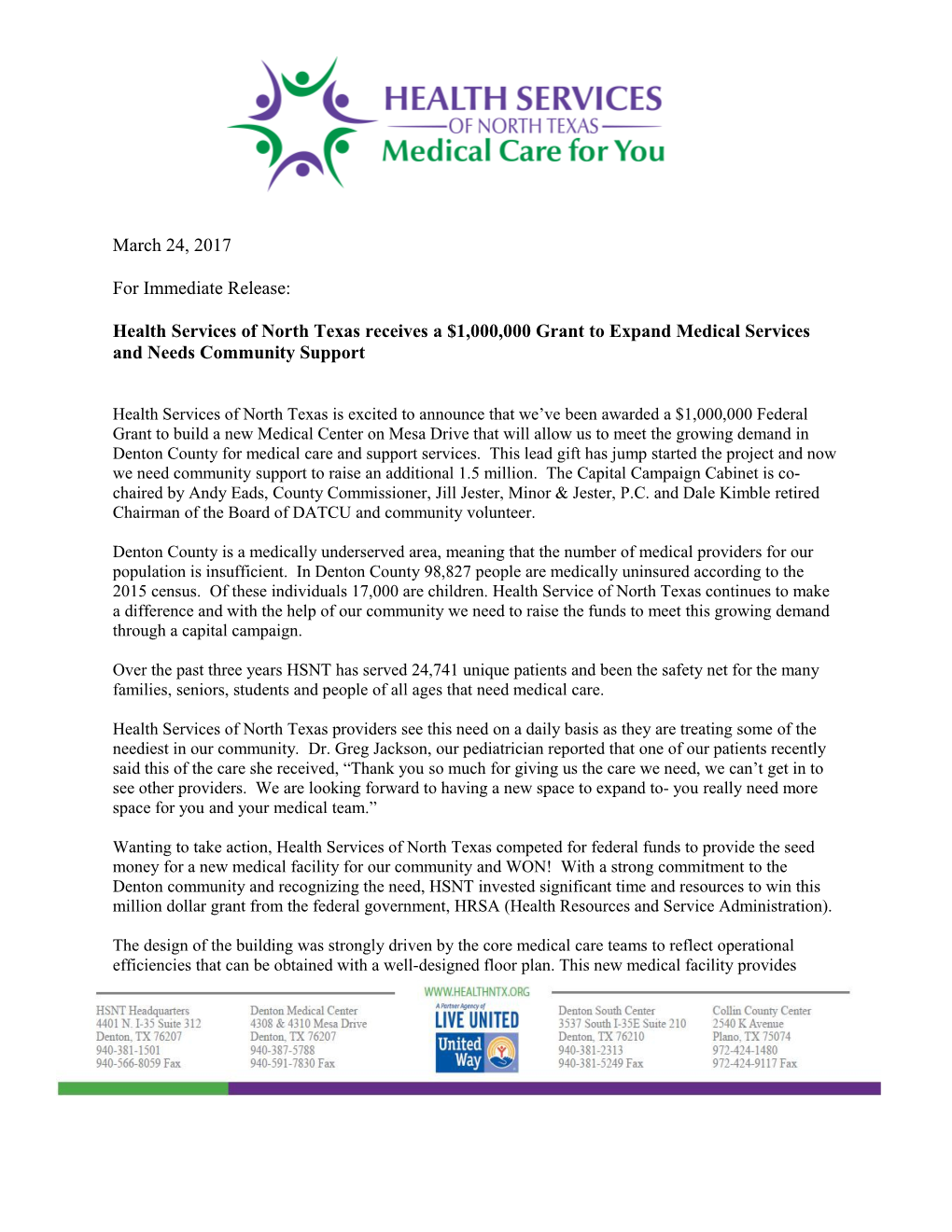 Health Services of North Texas Receives a $1,000,000 Grant to Expand Medical Services