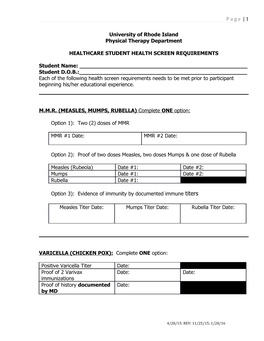 Healthcare Student Health Screen Requirements