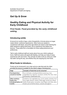 Healthy Eating and Physical Activity for Early Childhood