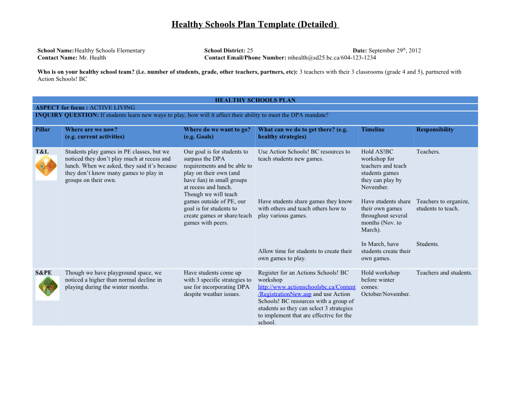 Healthy Schools Plan Template (Detailed)