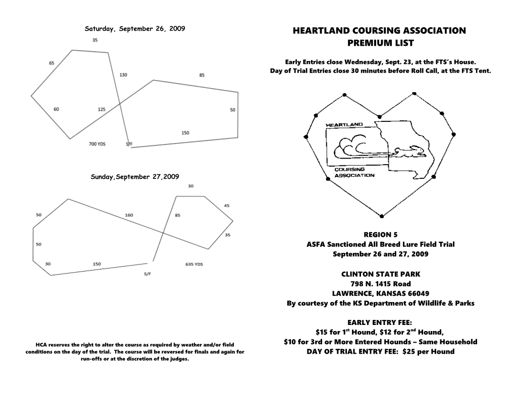 Heartland Coursing Association Premium List