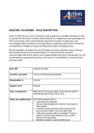 Helpline Volunteer - Role Description