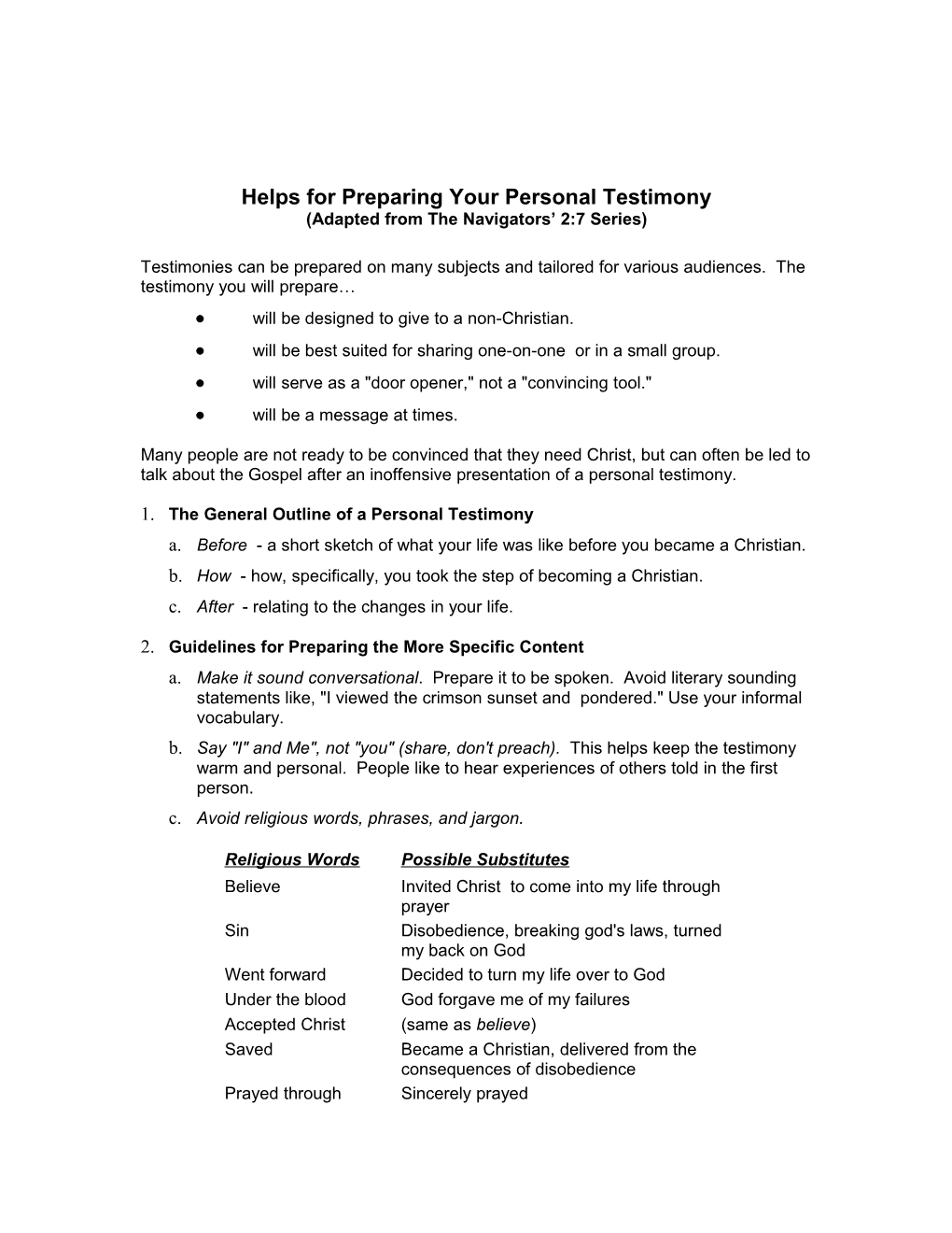 Helps for Preparing Your Personal Testimony