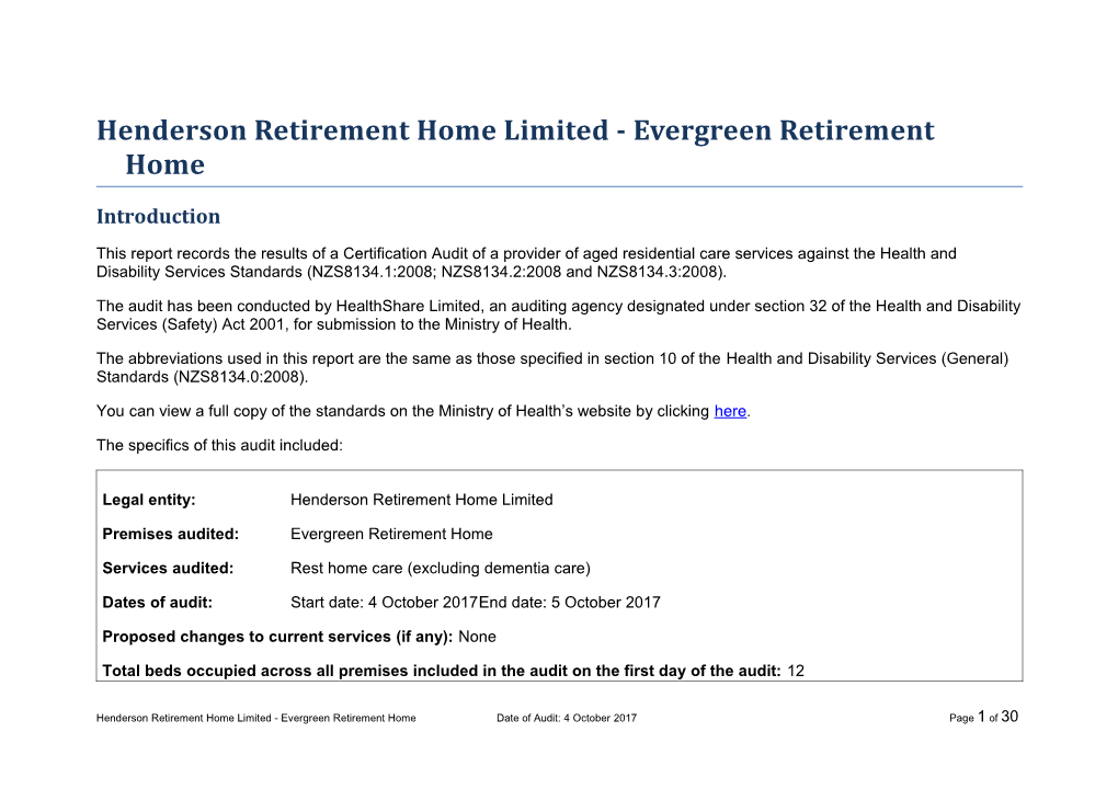 Henderson Retirement Home Limited - Evergreen Retirement Home