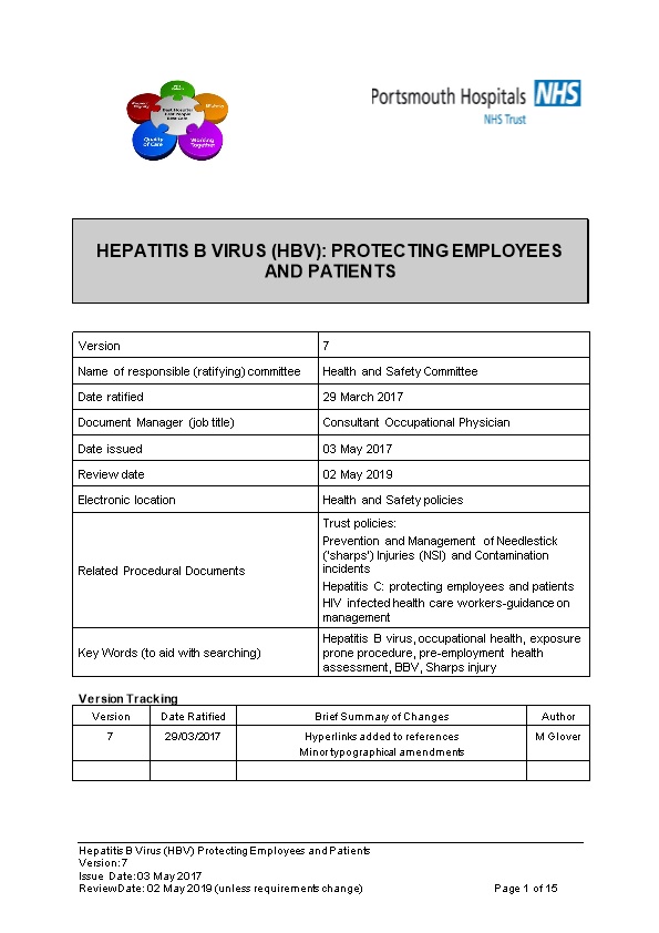 Hepatitis B Virus (Hbv): Protecting Employees and Patients