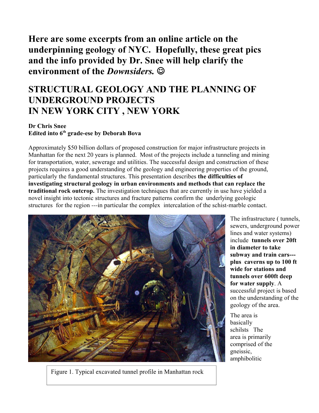 Here Are Some Excerpts from an Online Article on the Underpinning Geology of NYC