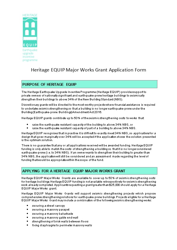 Heritage EQUIP Majorworksgrant Application Form