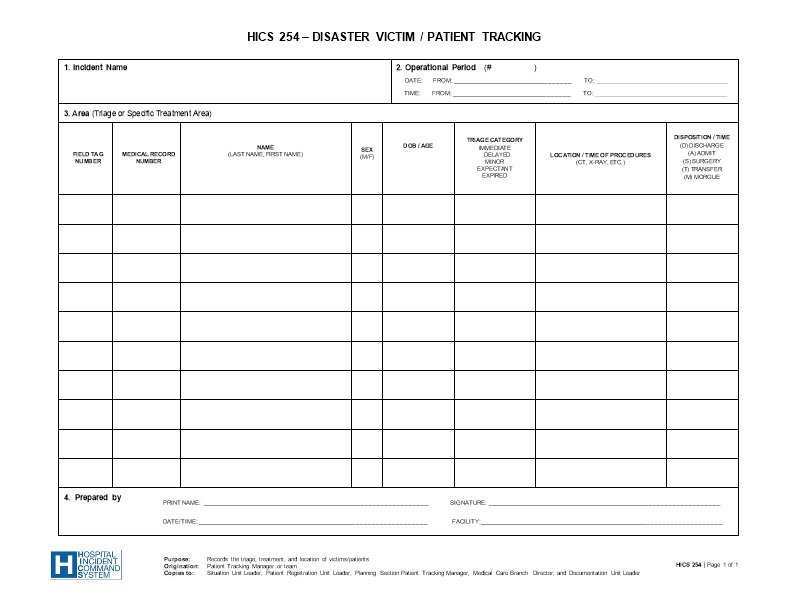 HICS 254-Disaster Victim Patient Tracking