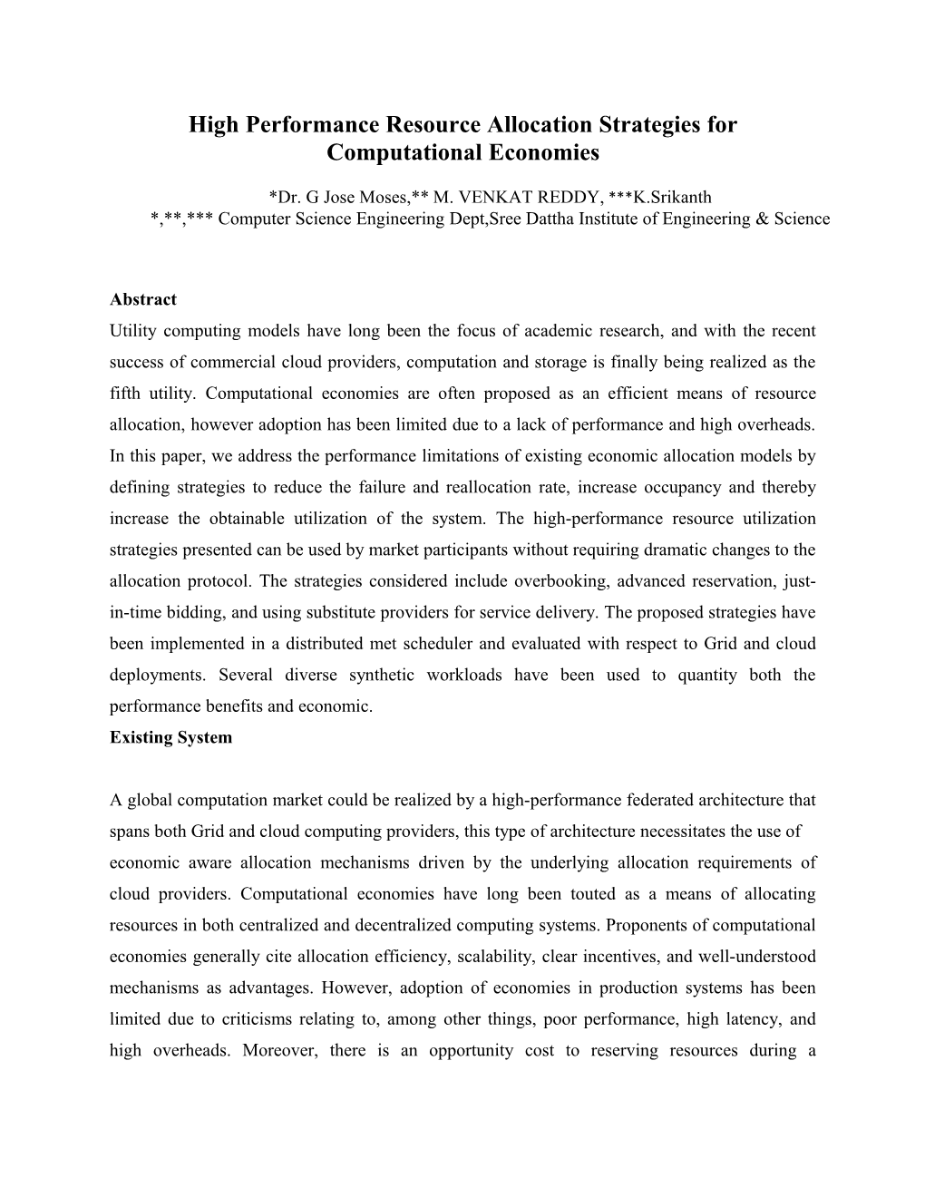 High Performance Resource Allocationstrategies for Computational Economies