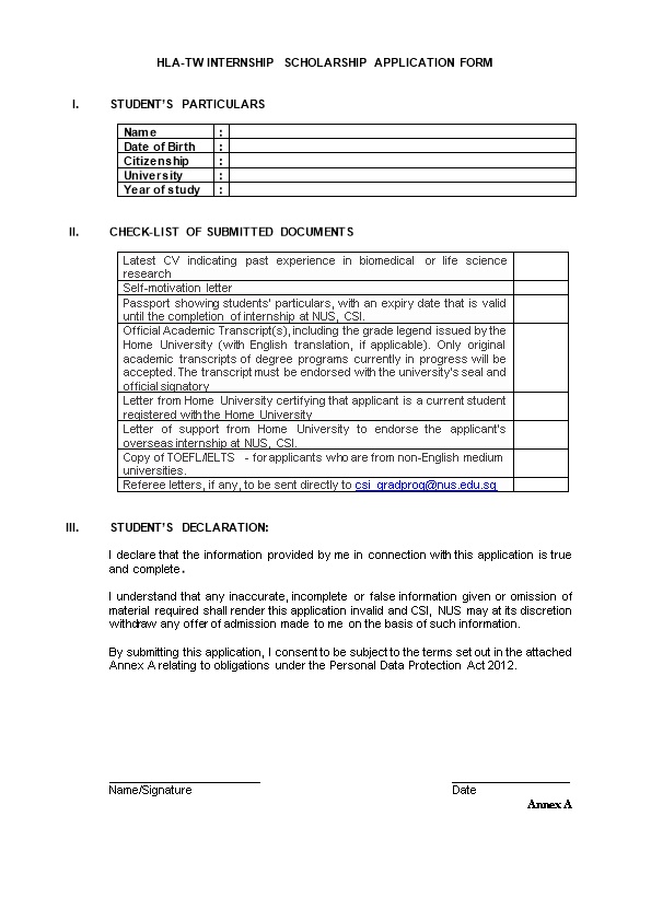 Hla-Tw Internship Scholarship Application Form