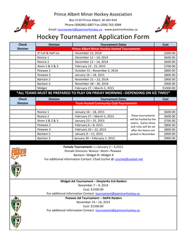 Hockey Tournament Application Form