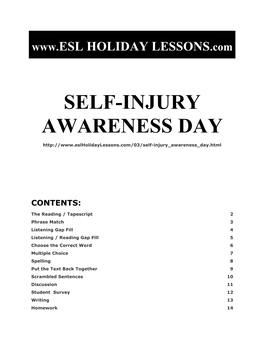 Holiday Lessons - Self-Injury Awareness Day