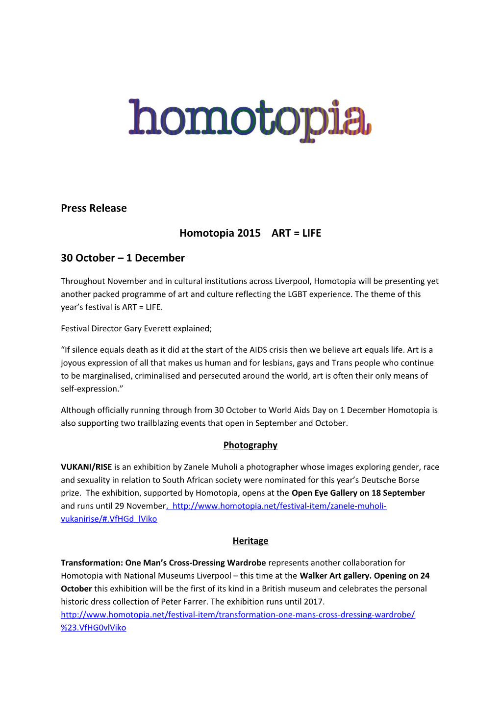 Homotopia 2015 ART = LIFE