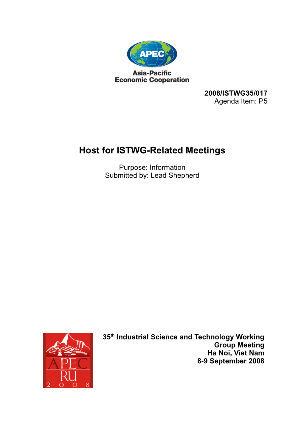 Host for ISTWG-Related Meetings