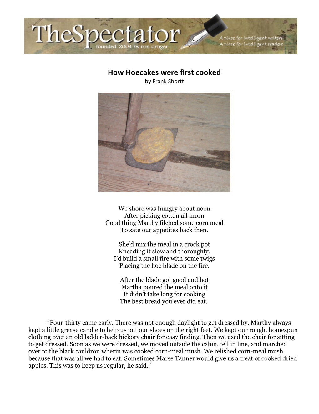 How Hoecakes Were First Cooked by Frank Shortt
