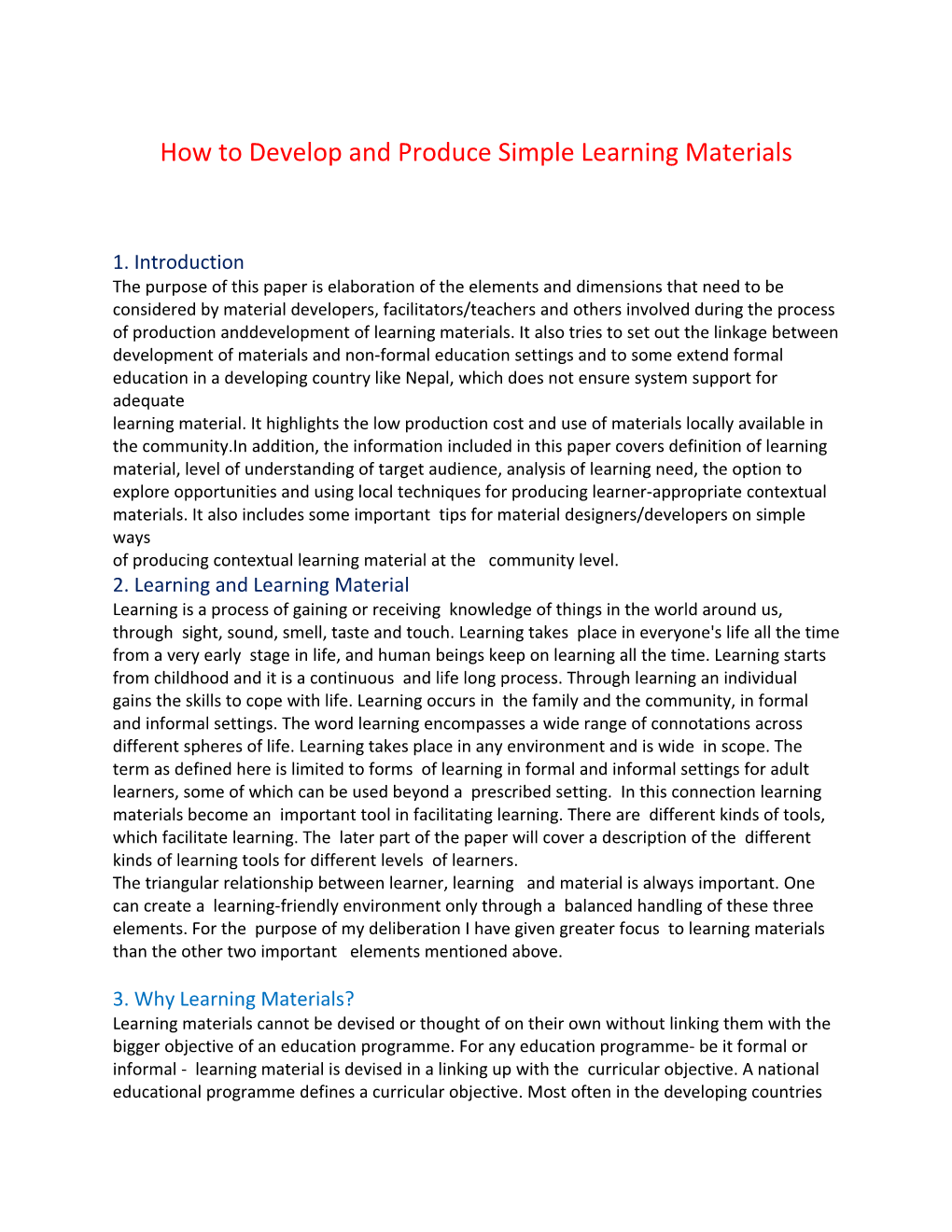 How to Develop and Produce Simple Learning Materials