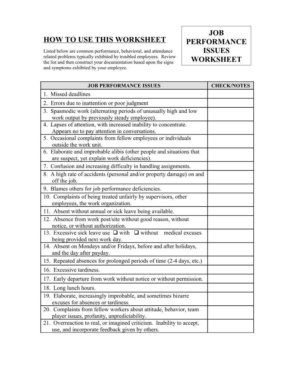 How to Use This Worksheet