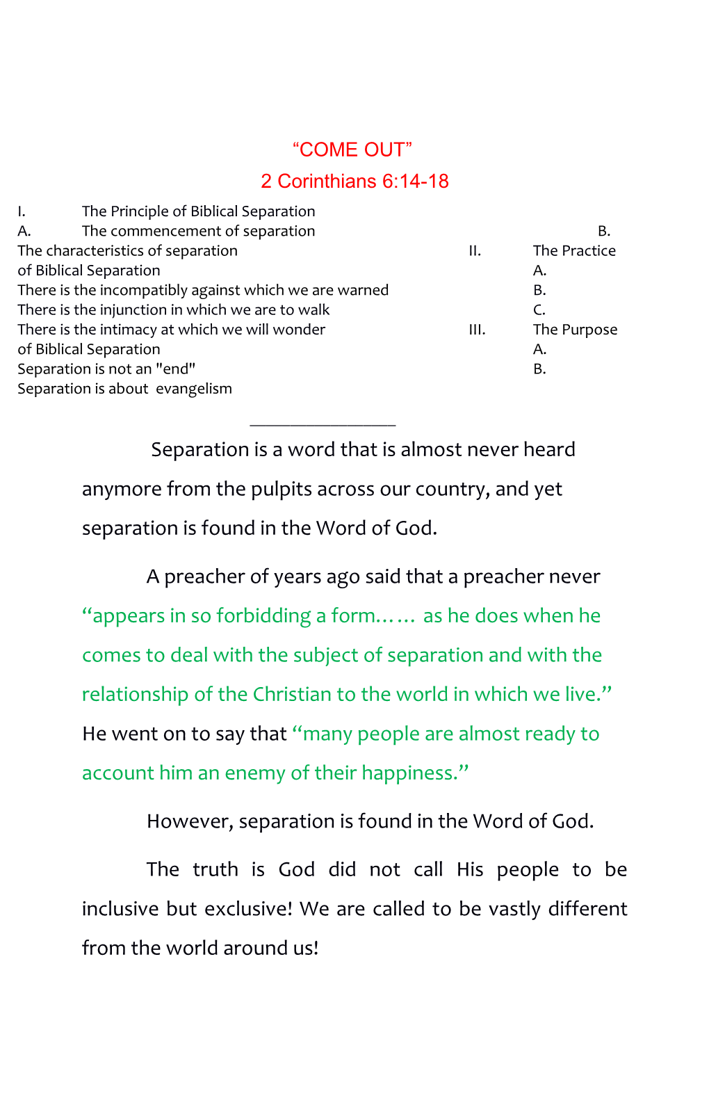 However, Separation Is Found in the Word of God
