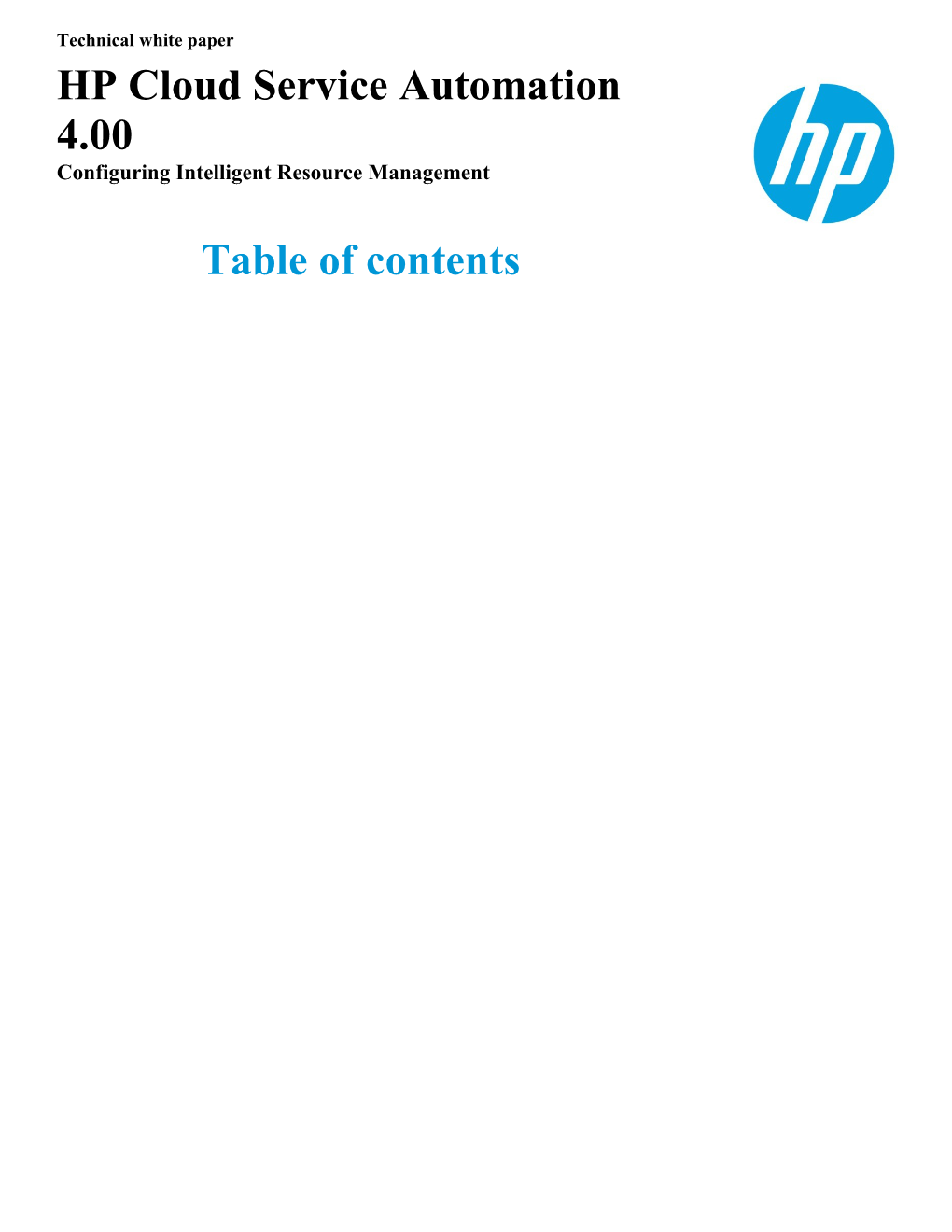 HP CSA 3.20 Configuring Intelligent Resource Management