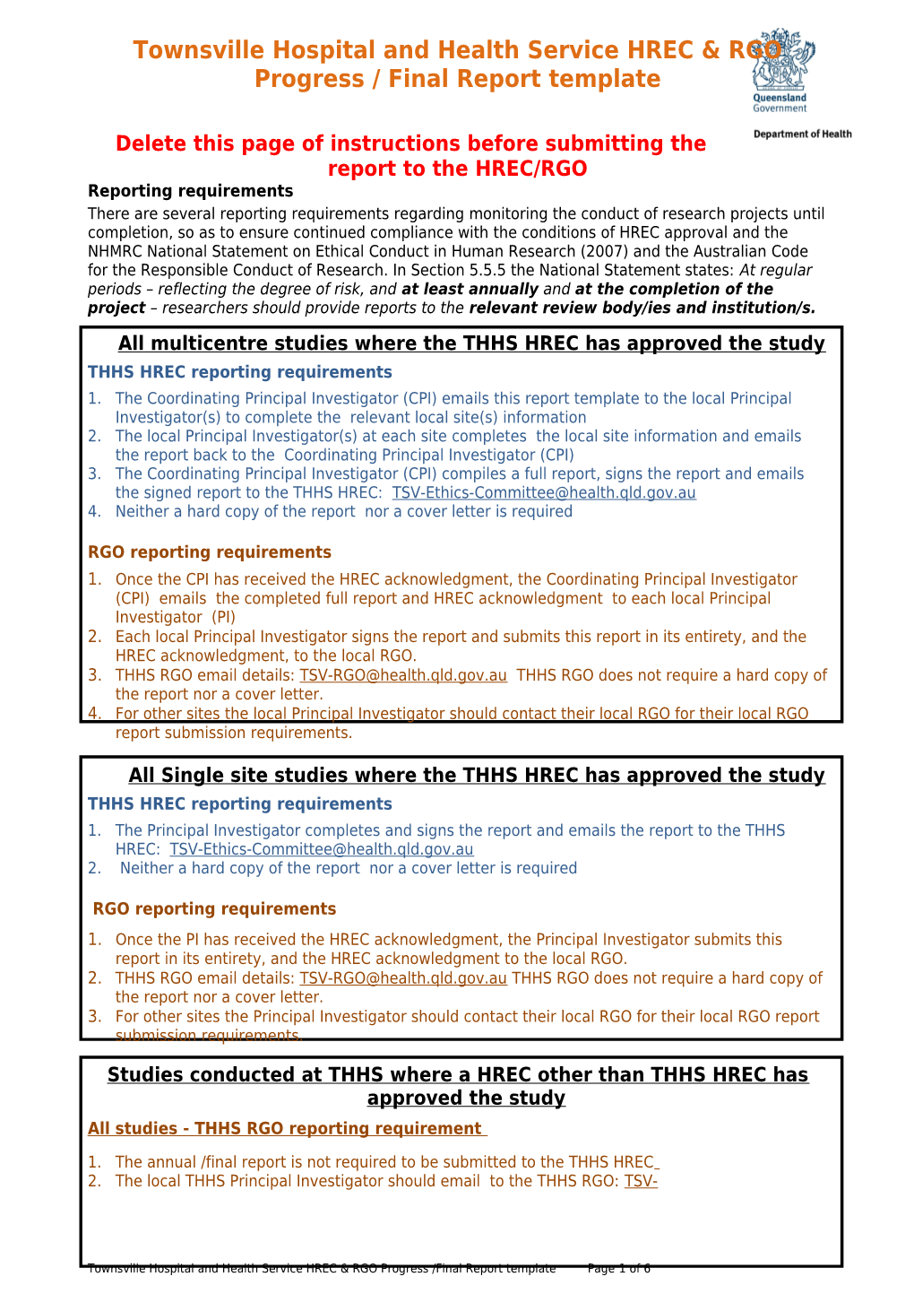 Hrec-Rgo-Progress-Final-Report- TRESA Clinical Governance Townsville HHS