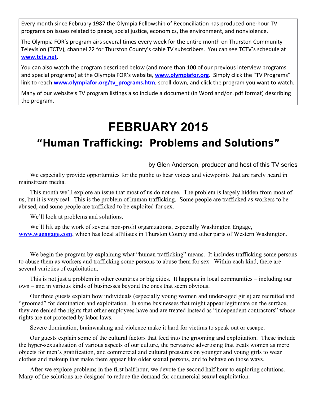 Human Trafficking: Problems and Solutions