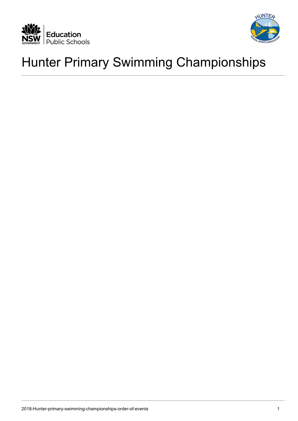 Hunter Primary Swimming Championships Order of Events
