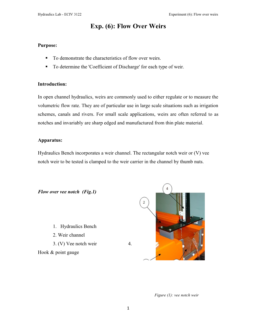 Hydraulics Lab ECIV 3122 Experiment (6) Flow Over Weirs Docest