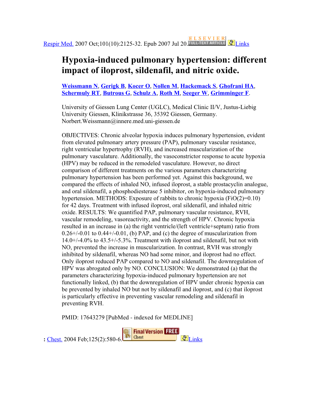 Hypoxia-Induced Pulmonary Hypertension: Different Impact of Iloprost, Sildenafil, and Nitric