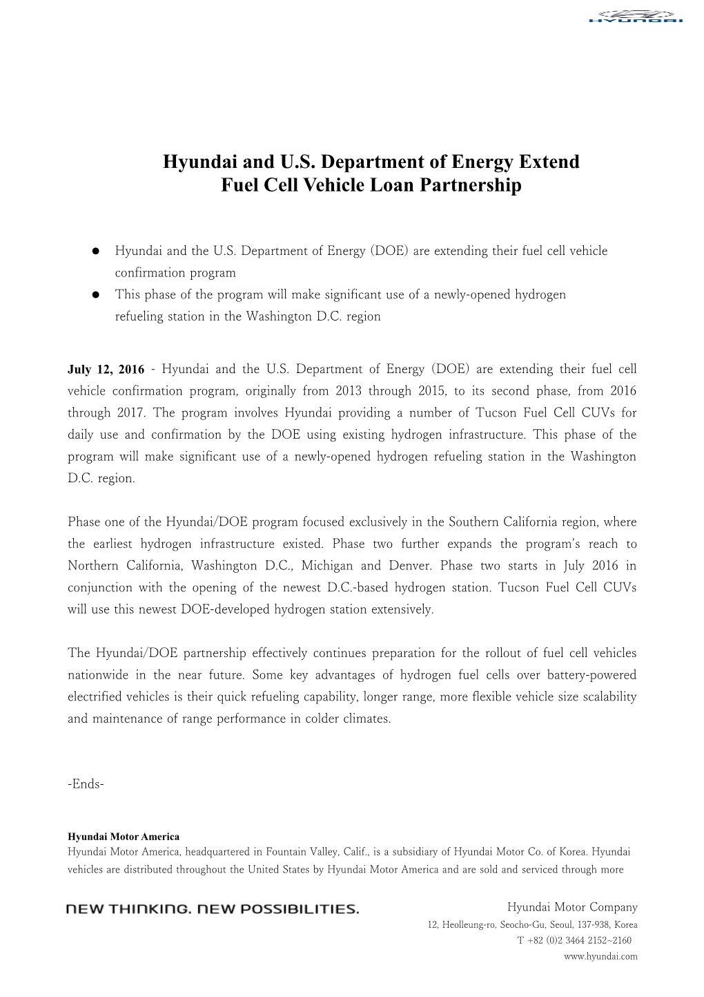 Hyundai and U.S. Department of Energy Extend