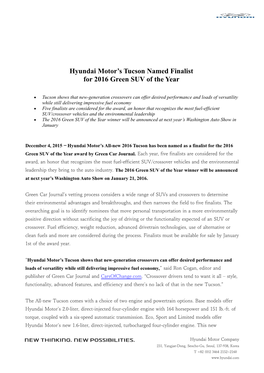 Hyundai Motor S Tucson Named Finalist