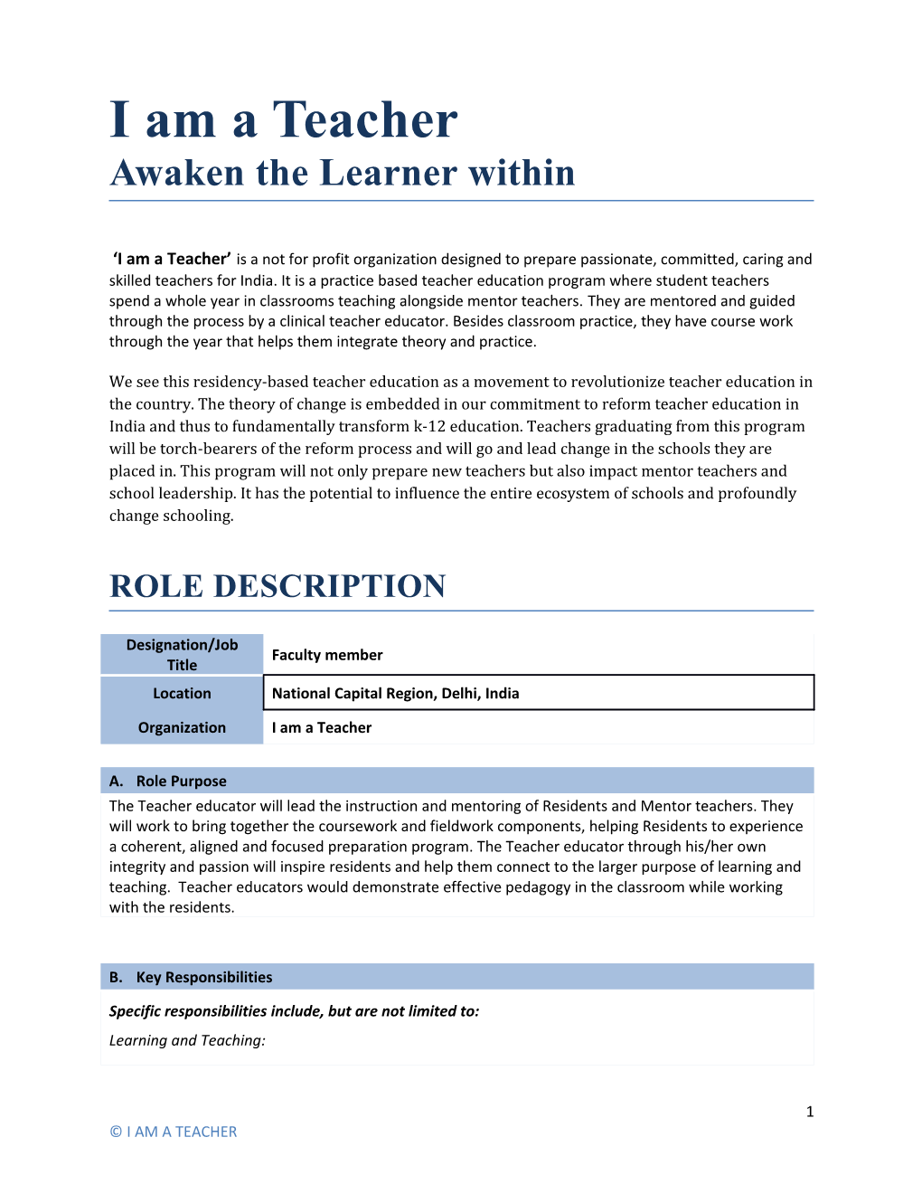 I Am a Teacher Awaken the Learner Within