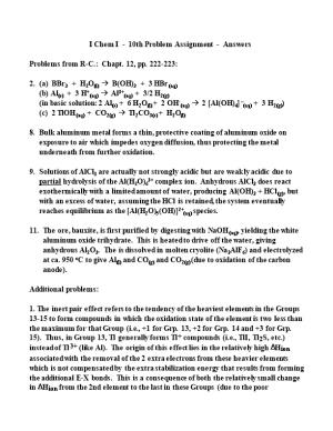 I Chem I - 5Th Problem Assignment - Due April 10, 1998