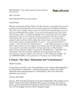 I. Fanon, Theman, Humanism and Consciousness