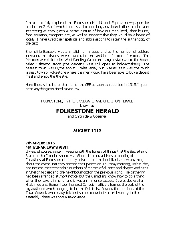 I Have Carefully Explored the Folkestone Herald and Express Newspapers for Articles On