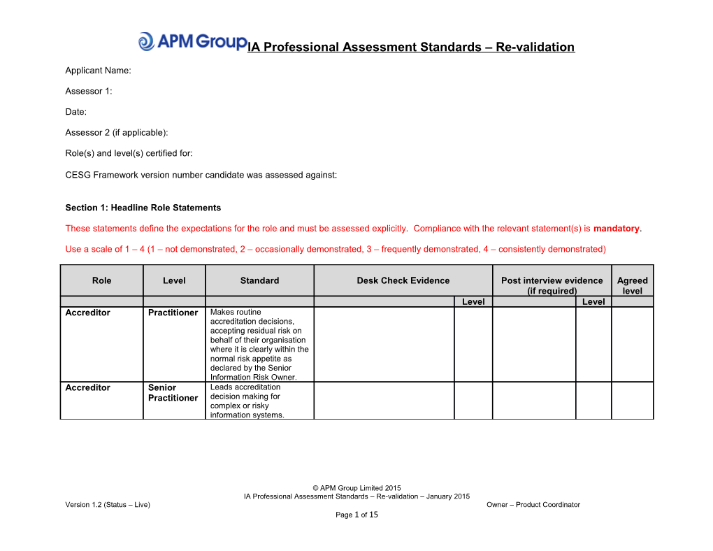 IA Professional Assessment Standards Re-Validation