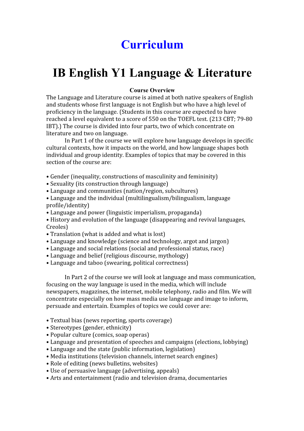 IB English Y1 Language & Literature