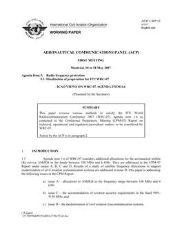 ICAO Views on WRC-07 Agenda Item 1.6