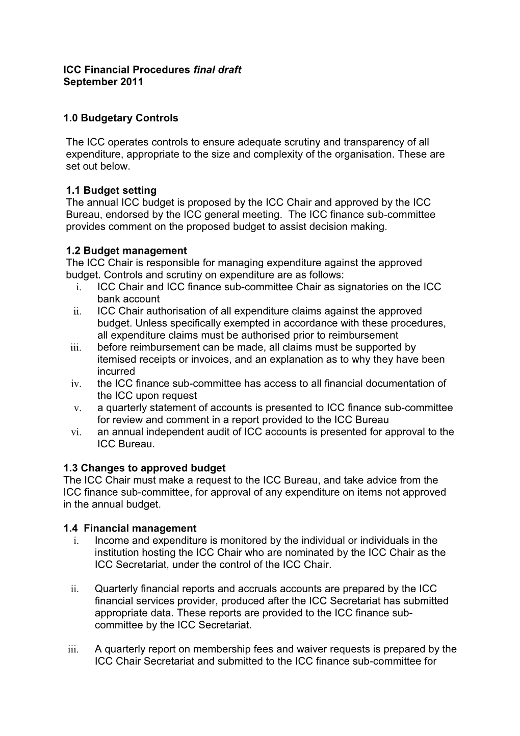 ICC Financial Procedures