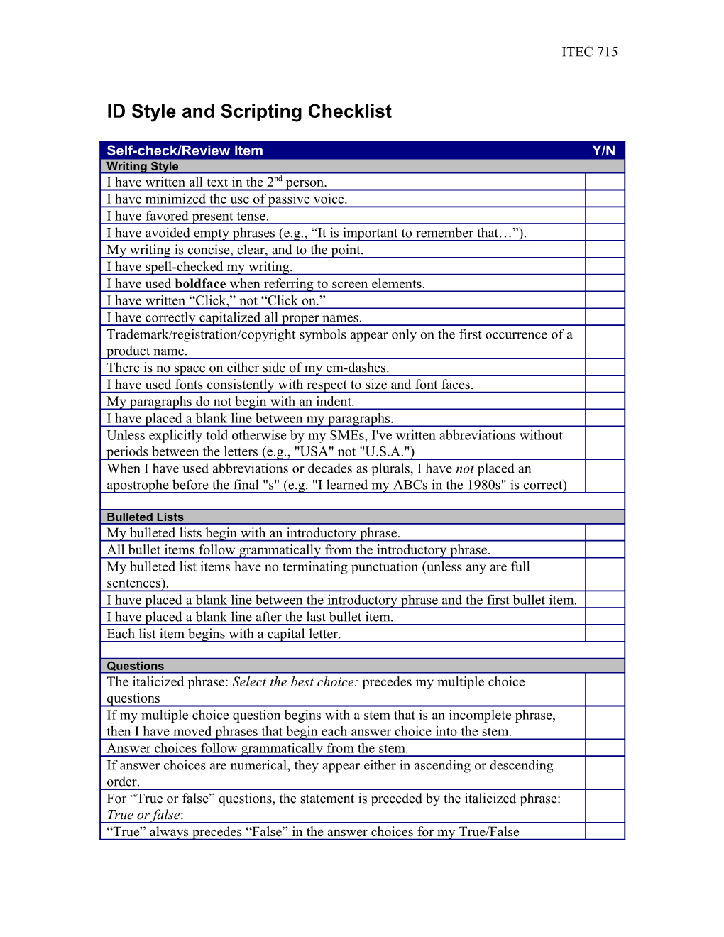 ID Style and Scripting Checklist