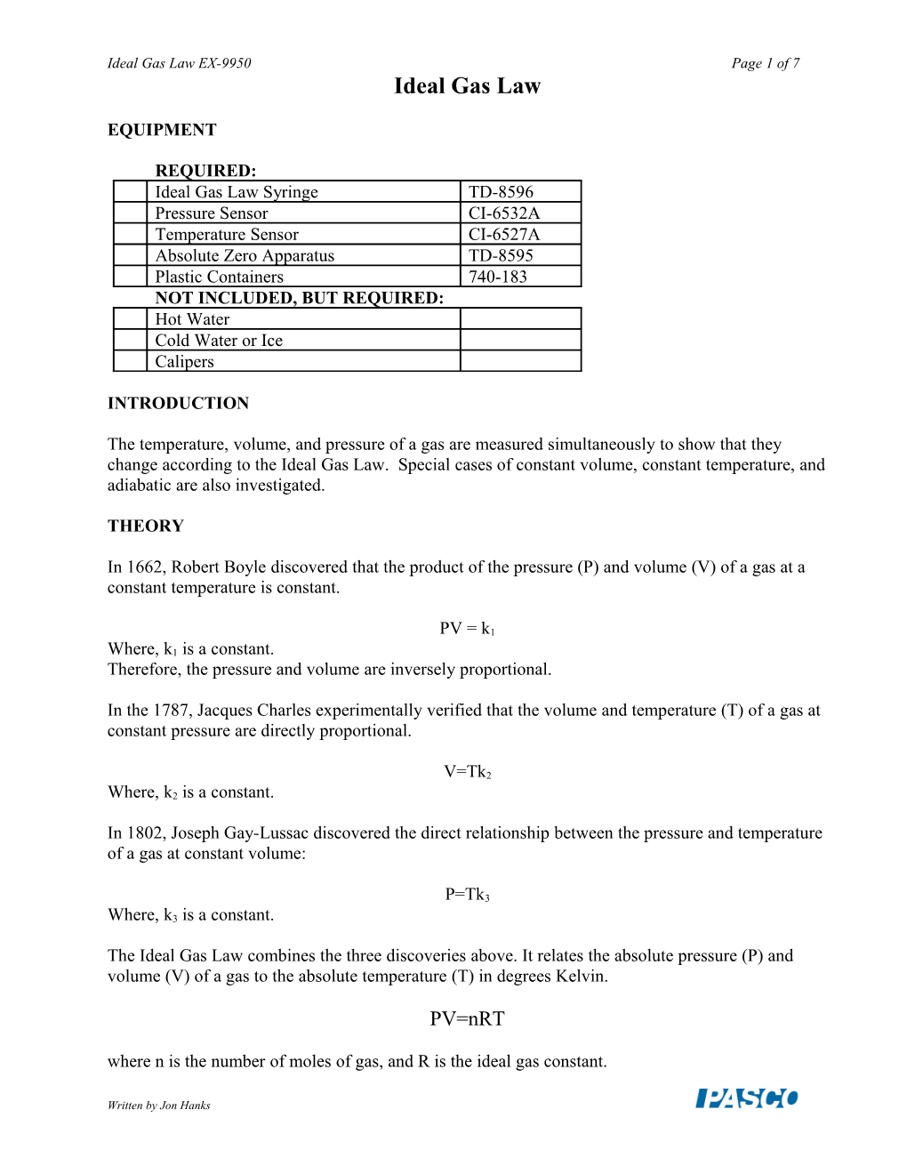 Ideal Gas Law EX-9950Page 1 of 8