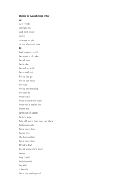 Idioms by Alphabetical Order