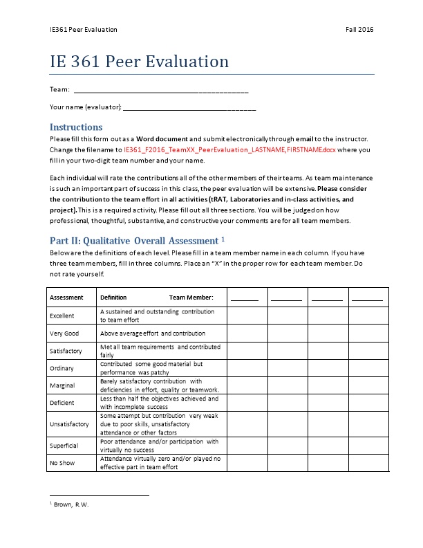 IE 361 Peer Evaluation