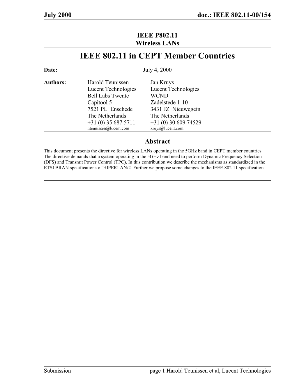 IEEE 802.11 in CEPT Member Countries